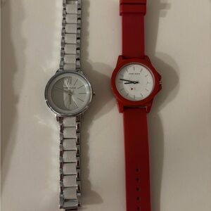 Anne Klein Red Silicone and Silver Metal Watches - Need Batteries